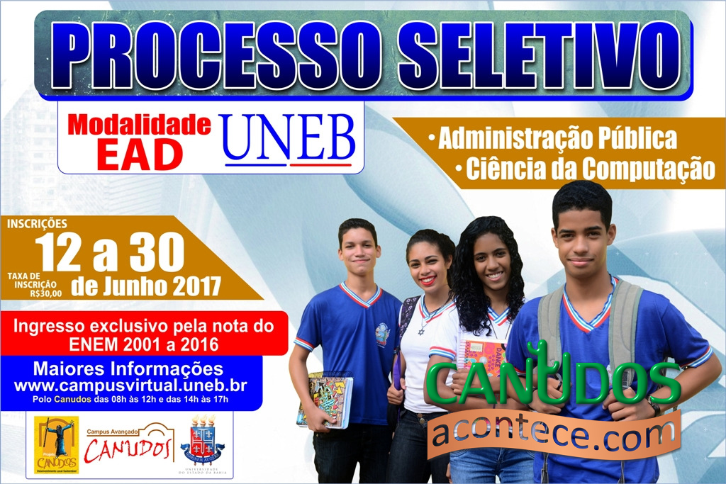 Universidade do Estado da Bahia comunica a todos os Canudenses que as inscrições para o vestibular 2017.2 se encerram nesta sexta- feira 30