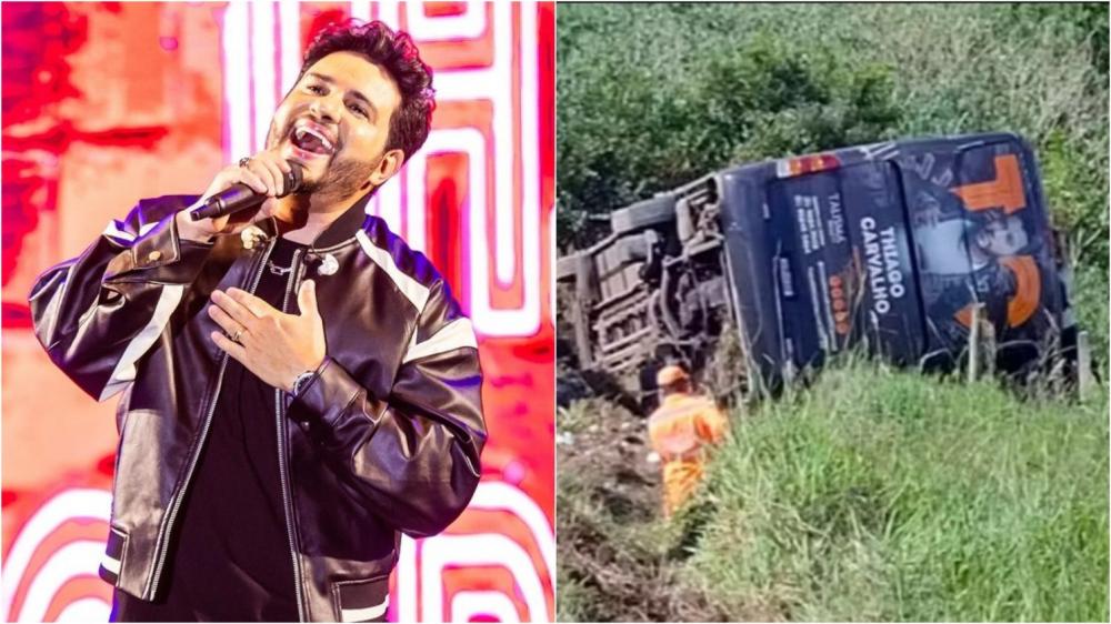 Ônibus de cantor sertanejo capota e seis integrantes ficam feridos