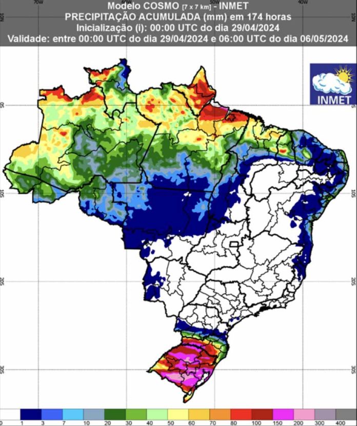 Confira a previsão do tempo do Inmet para todo o Brasil até 15 de maio