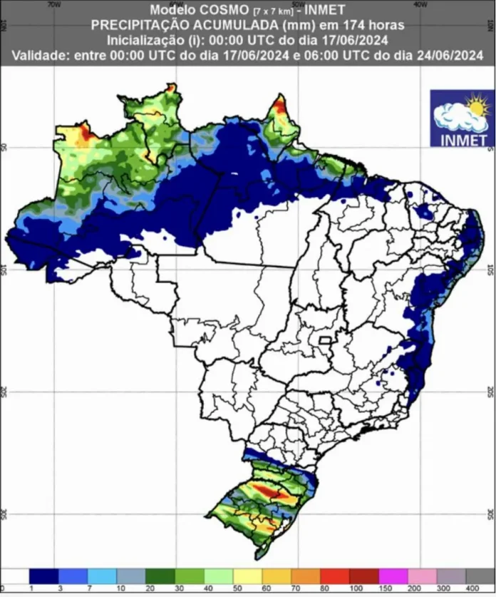 Inmet emitiu previsão para todo o país até 3 de julho