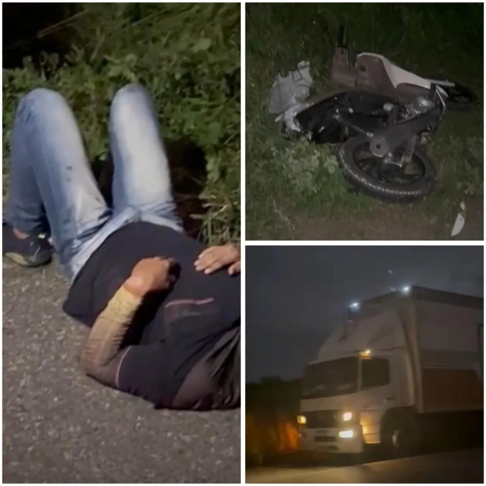 Motoqueiro reduz velocidade para chutar cone e é atropelado por carreta na BR-423, em Água Branca