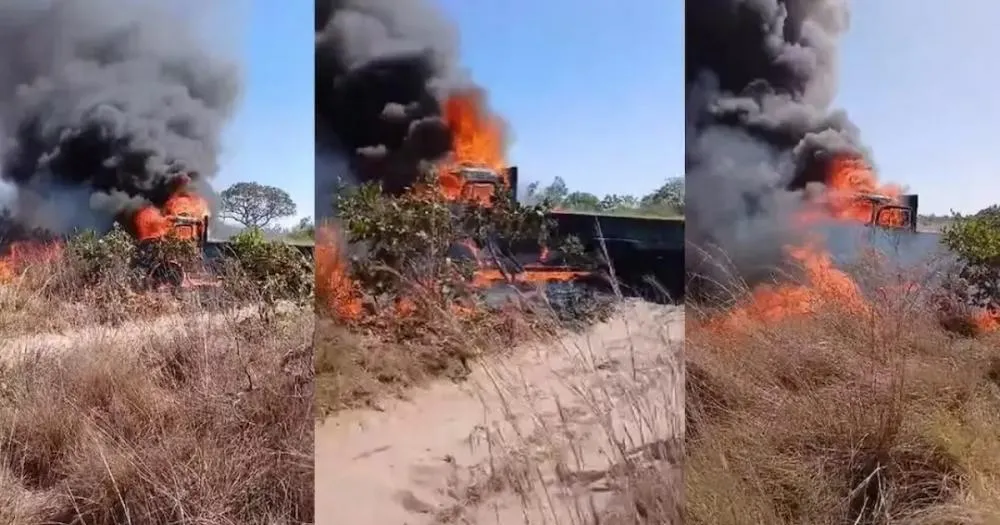 Fogo no pantanal se espalha por fazendas de Corumbá (MS) após acidente de caminhão