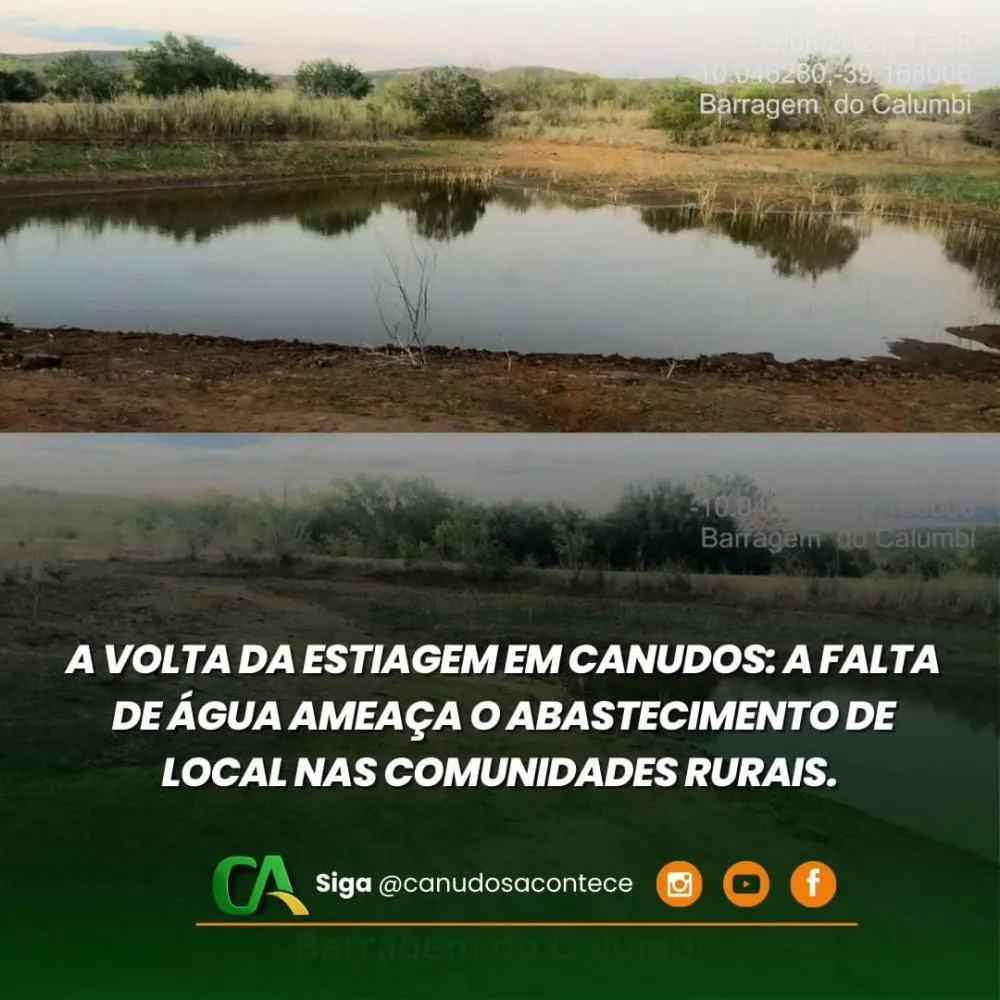 A VOLTA DA ESTIAGEM EM CANUDOS: a falta de água ameaça o abastecimento de local nas comunidades rurais. 