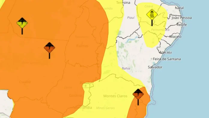 Alertas amarelo e laranja para chuvas intensas foram ampliados para 92 municípios da Bahia