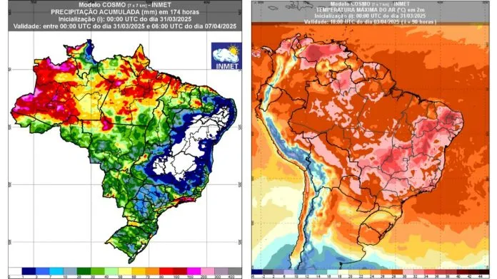 Confira a previsão do tempo do Inmet para todo o país até 7 de abril