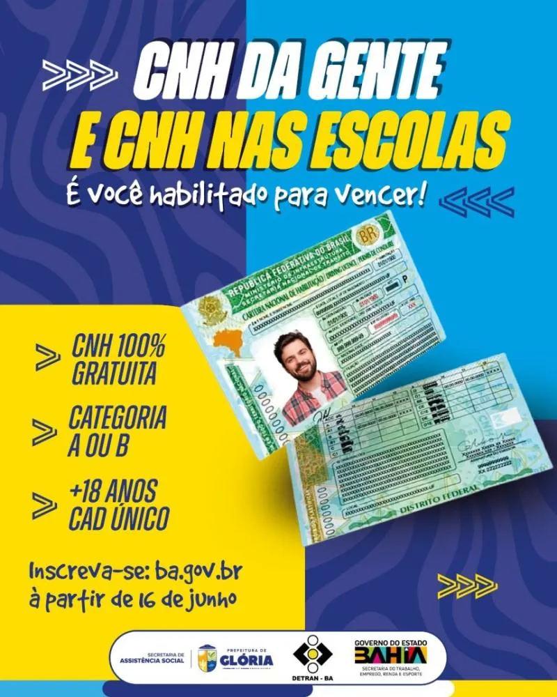Governo da Bahia lança programas de CNH gratuita e Prefeitura de Glória orienta população sobre como participar