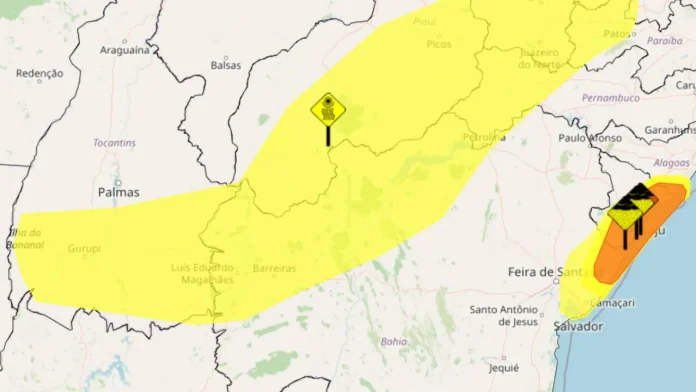 Inmet emite alertas amarelo e laranja para acumulado de chuva e baixa umidade na Bahia nesta sexta-feira e sábado