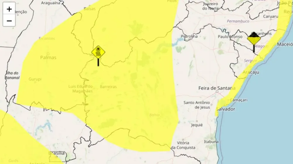 nmet emite alertas amarelos para ventos costeiros, baixa umidade e acumulado de chuva na Bahia nesta terça-feira