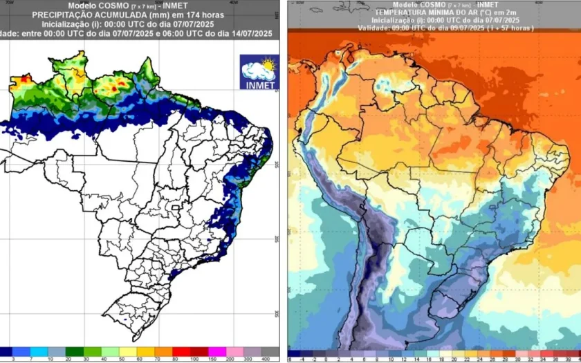 Inmet divulgou previsão do tempo para todo o Brasil até 14 de julho