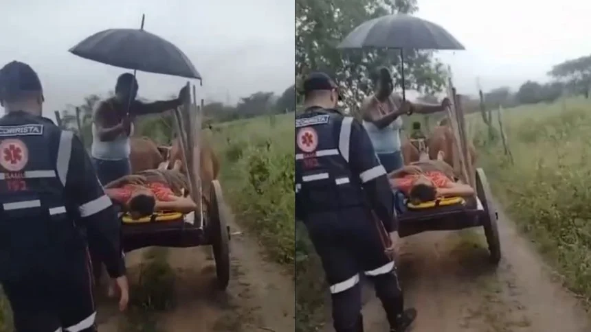 Equipe do Samu usa carro de boi para resgatar paciente em Inhapi