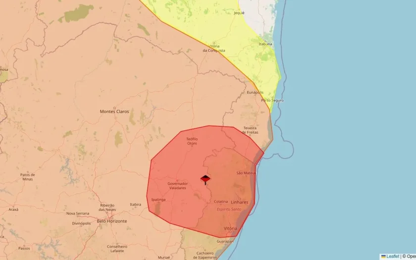 Inmet emite alerta vermelho; 194 municípios sob risco de acumulado de chuva nesta quinta-feira