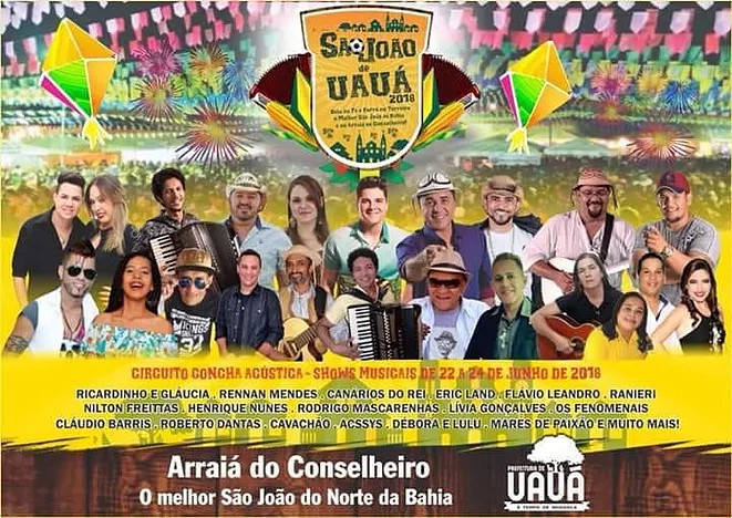 UAUÁ-BA: CONFIRA AS ATRAÇÕES DO ARRAIÁ DO CONSELHEIRO 2018