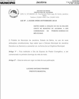 Prefeitura de Jacobina define data para 