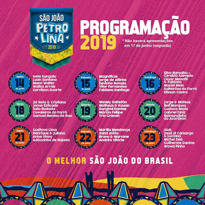 PROGRAMAÇÃO OFICIAL DO SÃO JOÃO DE PETROLINA-PE; CONFIRA!