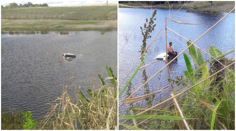 Homem perde o controle da direção e carro cai em lago na BA-290