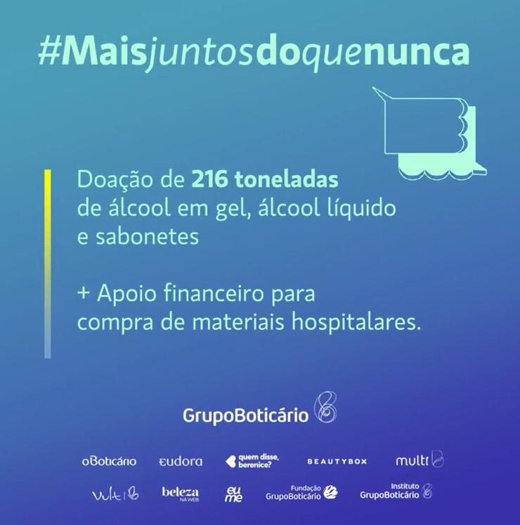 Grupo Boticário doa 216 toneladas de itens de higiene e anuncia apoio à compra de equipamentos hospitalares