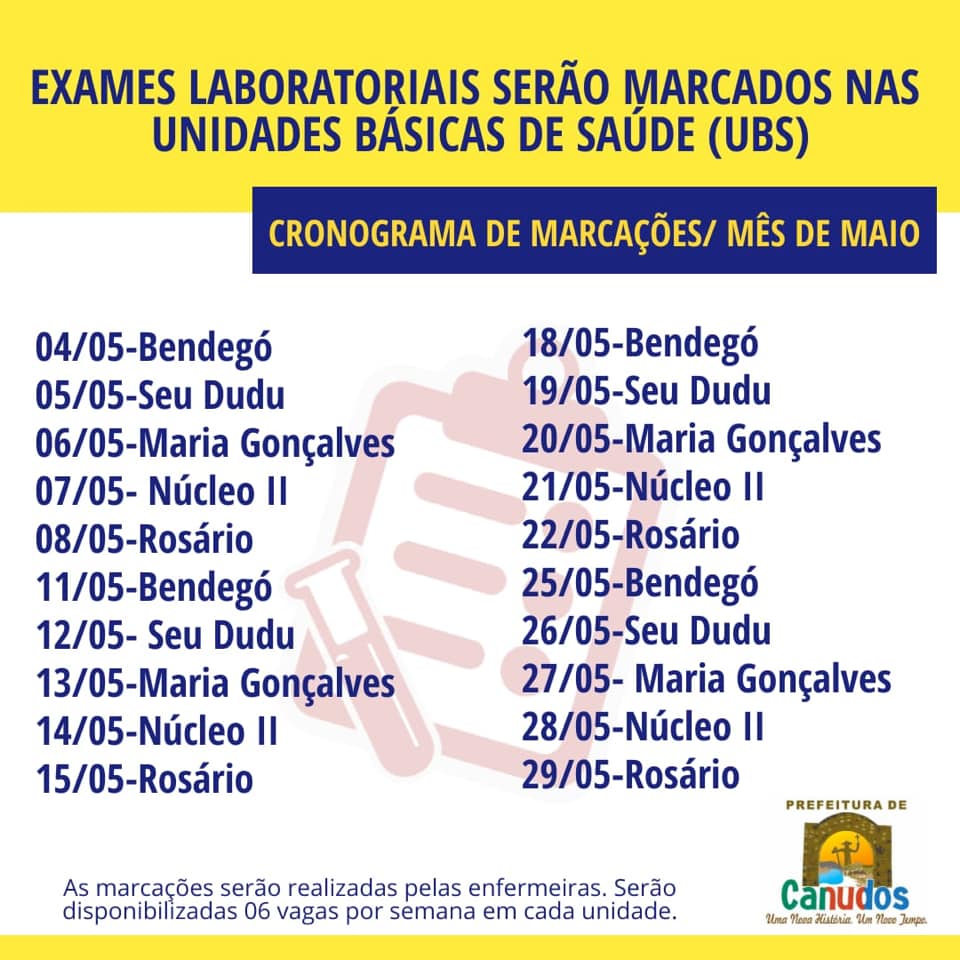 *Prefeitura de Canudos orienta população sobre realização de exames laboratoriais