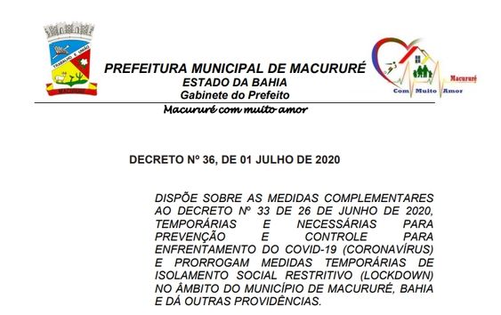 Lockdown é prorrogado até dia 07 de julho em Macururé-BA