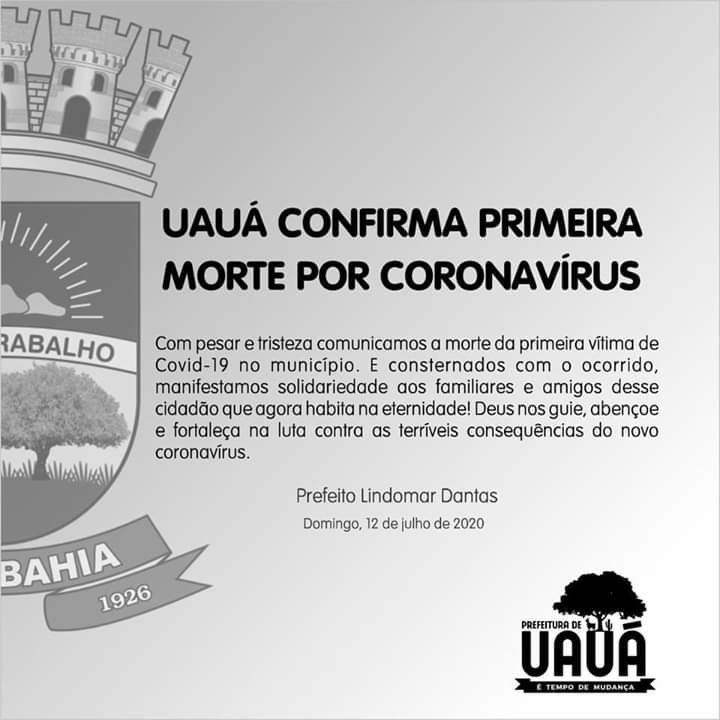 Uauá-Ba registra a primeira morte por coronavírus (covid-19)