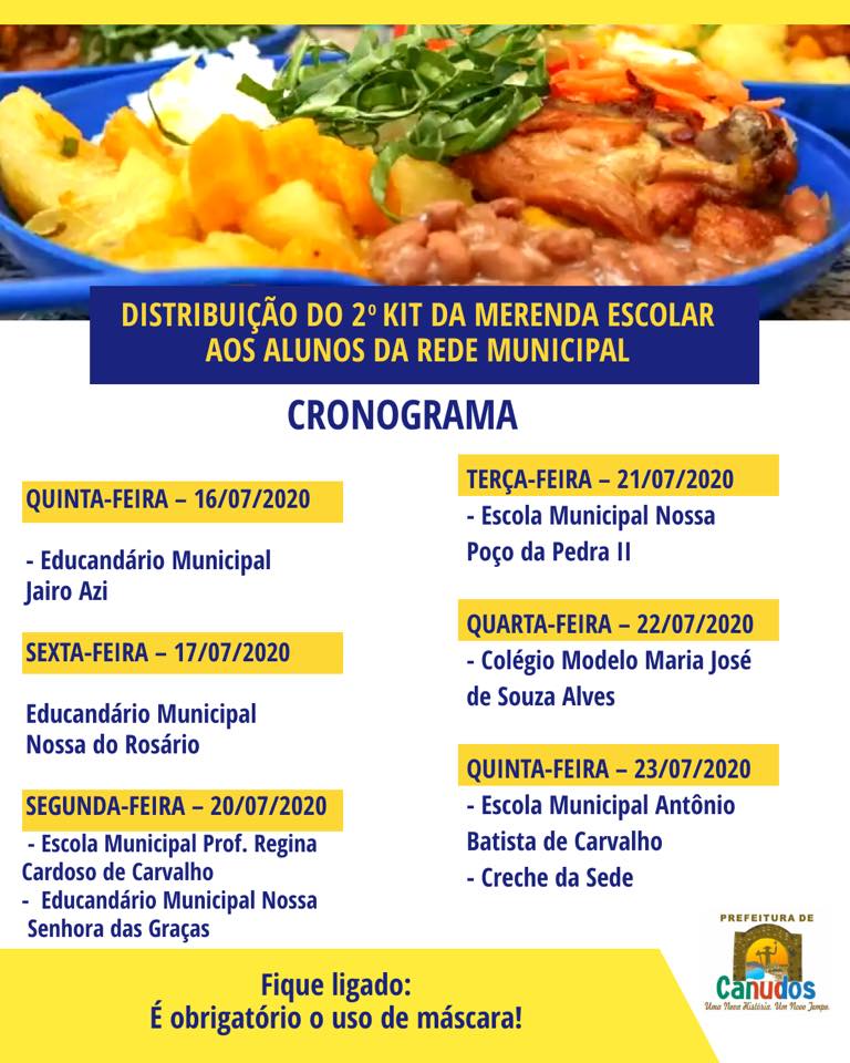 A Secretaria de Educação de Canudos iniciou hoje (16) a entrega do segundo kit de Merenda Escolar para famílias dos alunos da rede municipal de ensino.