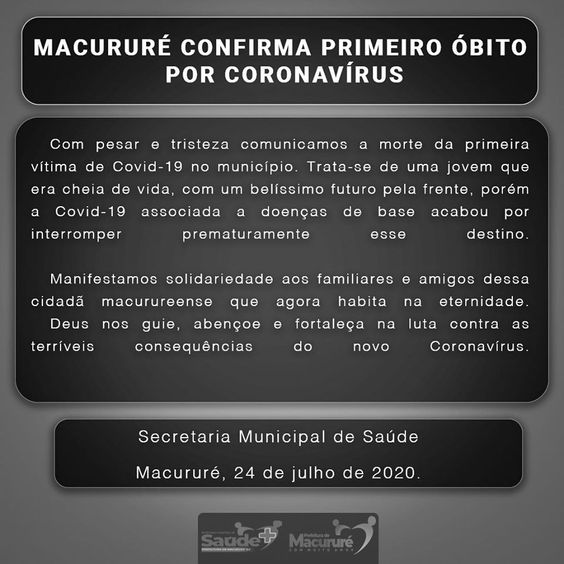 Macururé confirma primeiro óbito por Coronavírus; Uma jovem de 17 anos
