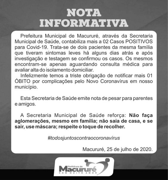 Macururé registra 2º óbito por Covid-19; Trata-se da irmã do Prefeito Everaldo Carvalho
