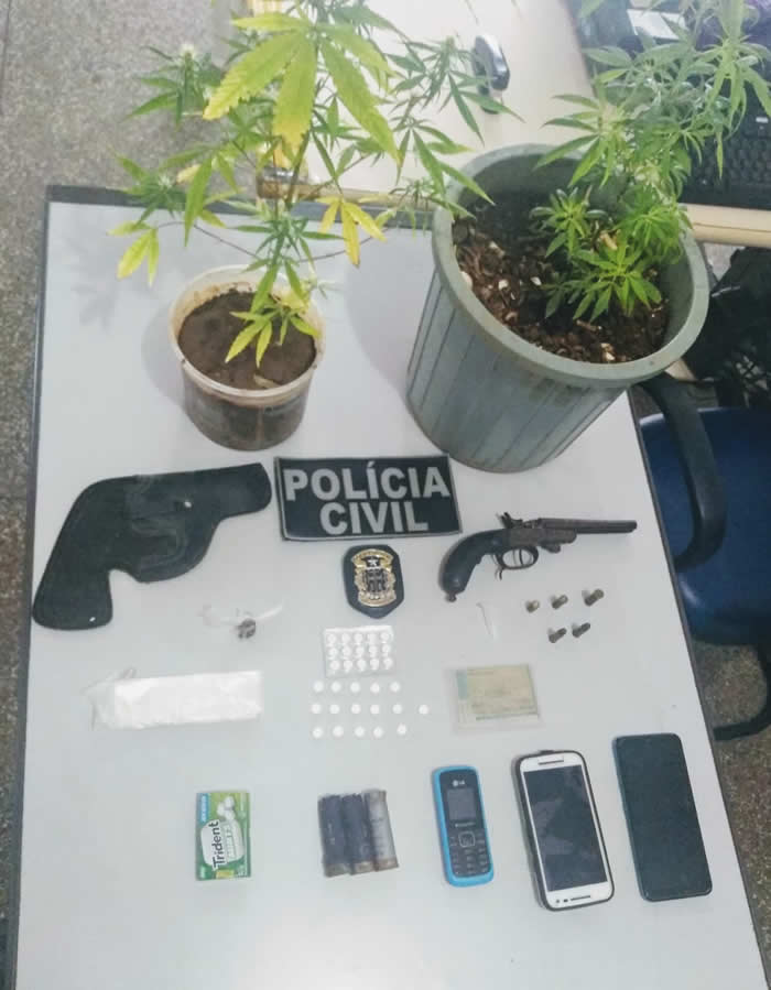 Polícia apreende arma de fogo, munições, drogas e pés de maconha em restaurante em Euclides da Cunha