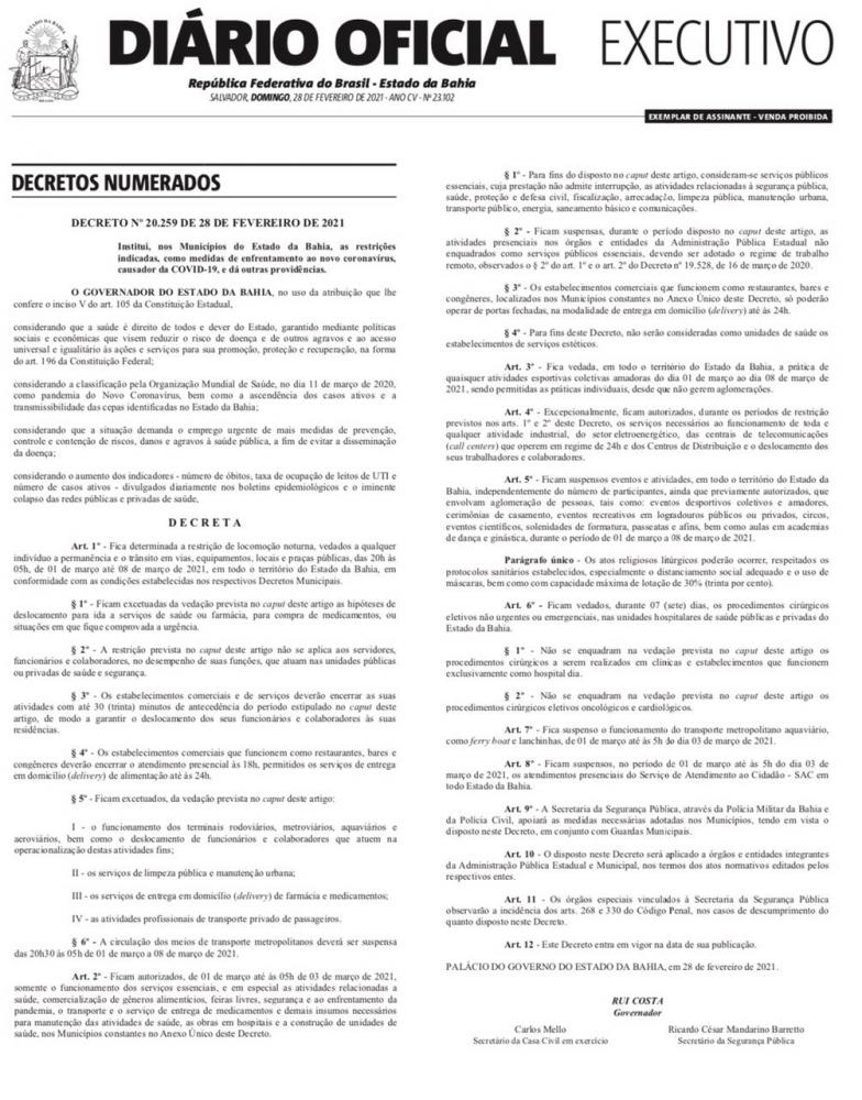 Veja os municípios que estão no decreto do governo do Estado da Bahia