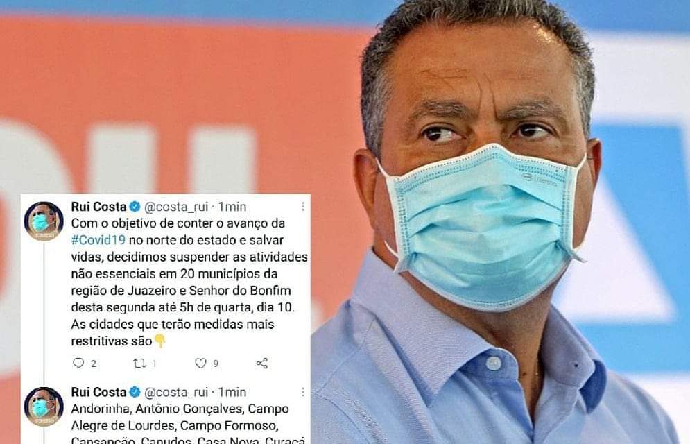 Governador suspende atividades não essenciais em Uauá e outros 19 municípios da região norte do estado.