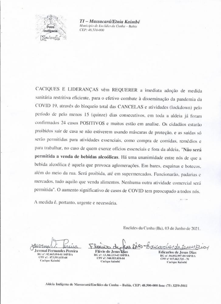 Euclides da Cunha: Caciques da tribo Kaimbé pedem isolamento total da Aldeia Massacará