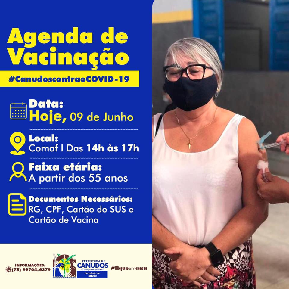 Canudos: Quarta-feira (9) será vacinada a população a partir de 55 anos