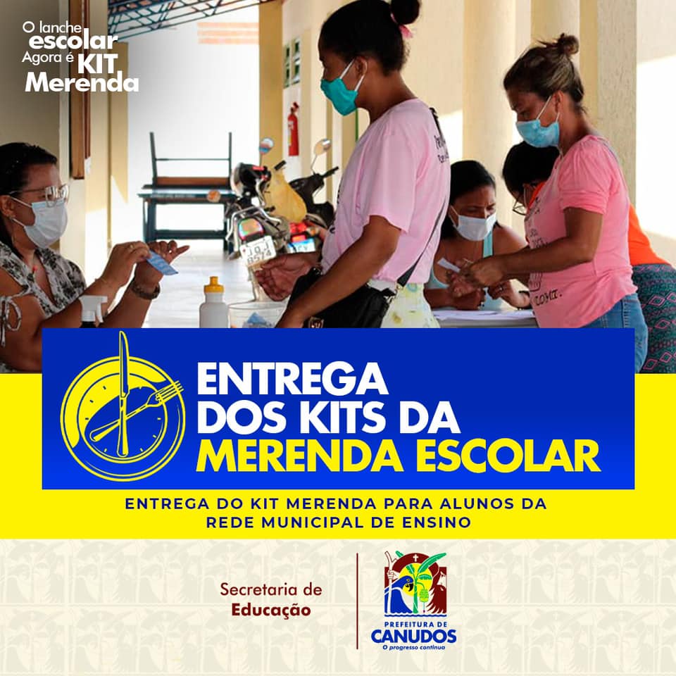 A Prefeitura Municipal de Canudos, por meio da Secretaria de Educação, já concluiu a entrega dos kits de merenda escolar para todos os alunos da rede municipal de ensino da sede e comunidades circunvizinhas. 