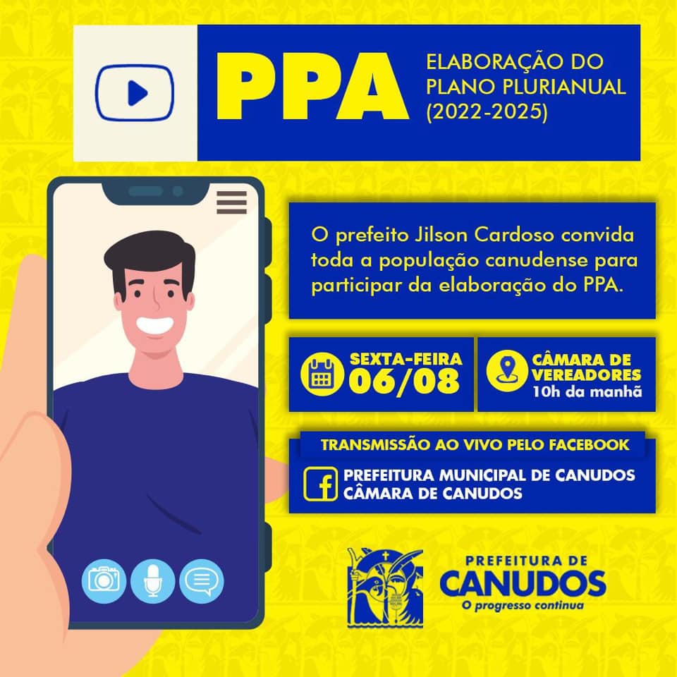 Canudos: Nessa sexta-feira (06), acontecerá a elaboração do PPA 