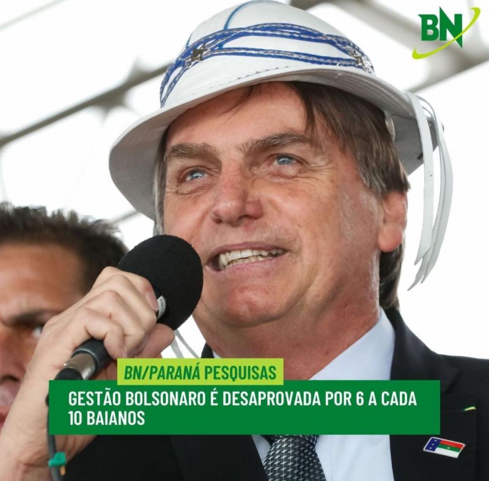 Gestão Bolsonaro é desaprovada por 6 a cada 10 Baianos