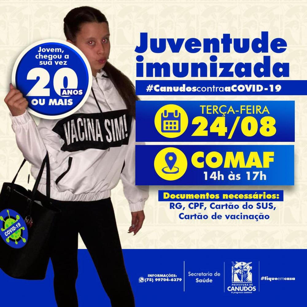 Canudos começa nesta Terça-feira 24/08 a vacinar pessoas a partir dos 20 anos