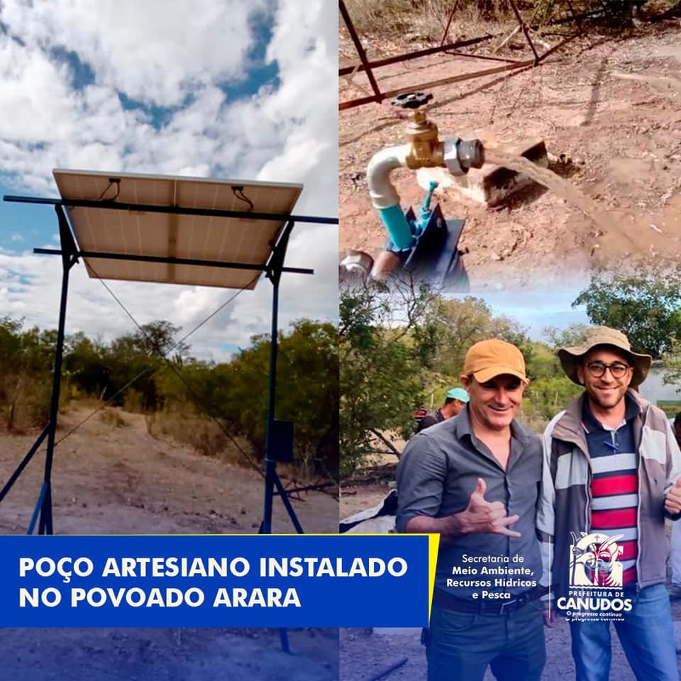 Implantação do sistema de placa solar e do poço artesiano no povoado Arara, em Canudos