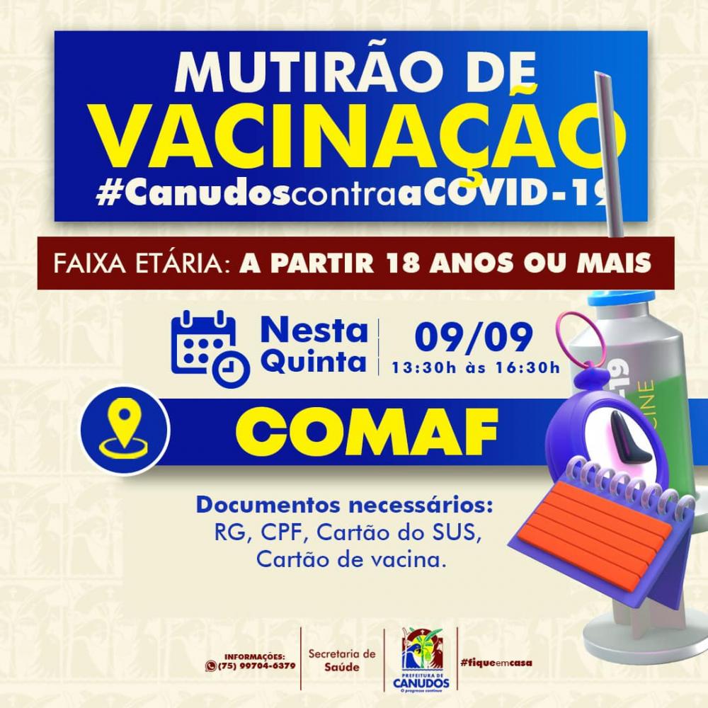 Prefeitura de Canudos inicia vacinação para maiores de 18 anos