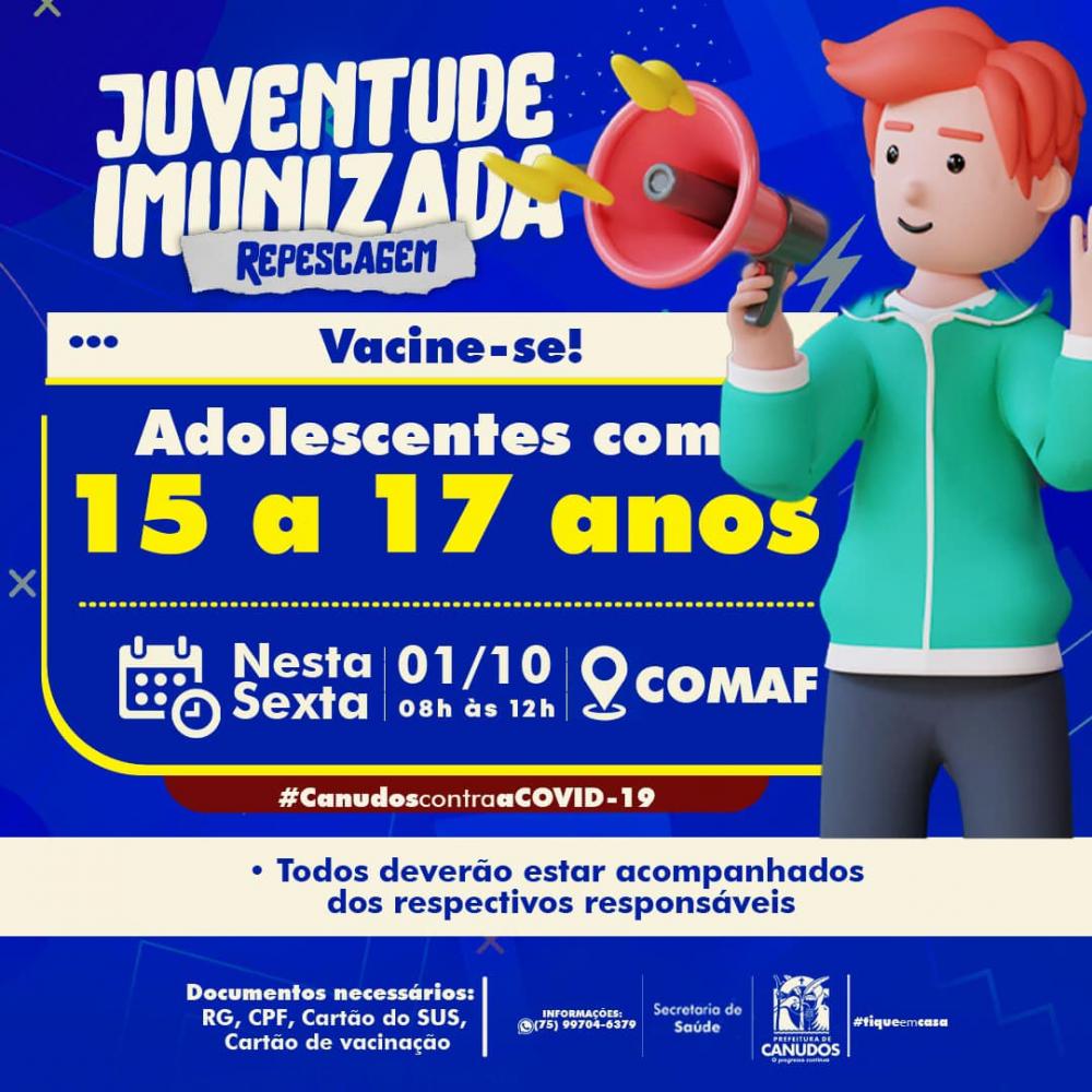 Canudos: vacina para jovens de 15 a 17 anos
