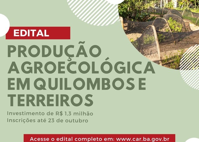 Governo do Estado abre edital para implantação de unidades de produção agroecológica em quilombos e terreiros