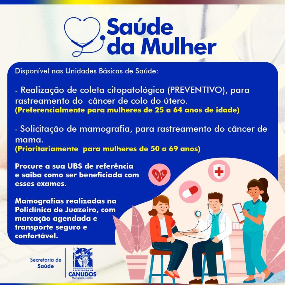Canudos: Disponível nas Unidades Básicas de Saúde a realização de preventivos e solicitação de mamografias