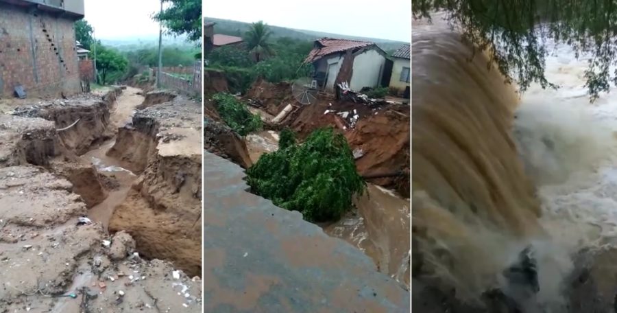 Chuva deixa famílias desabrigadas, abre crateras em Ribeira do Pombal e faz rios transbordarem em Chorrochó e Canudos