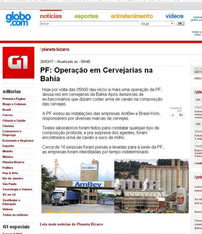 Notícia de que PF encontrou “Urina de Cavalo” em cervejarias na Bahia movimenta a web