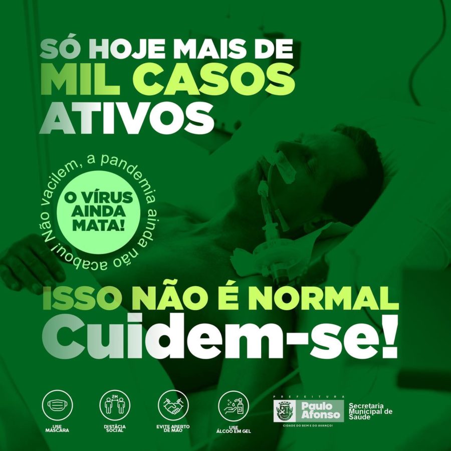 Pela 1ª vez, Paulo Afonso passa dos 1.000 casos ativos de Covid-19 e volta a ocupar o 2º lugar na BA