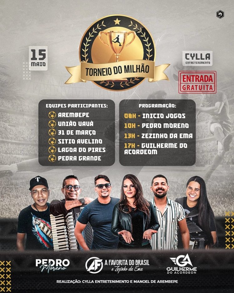 Agenda de eventos: Torneio do milhão dia 15 de maio na Cylla Entretenimento em Uauá