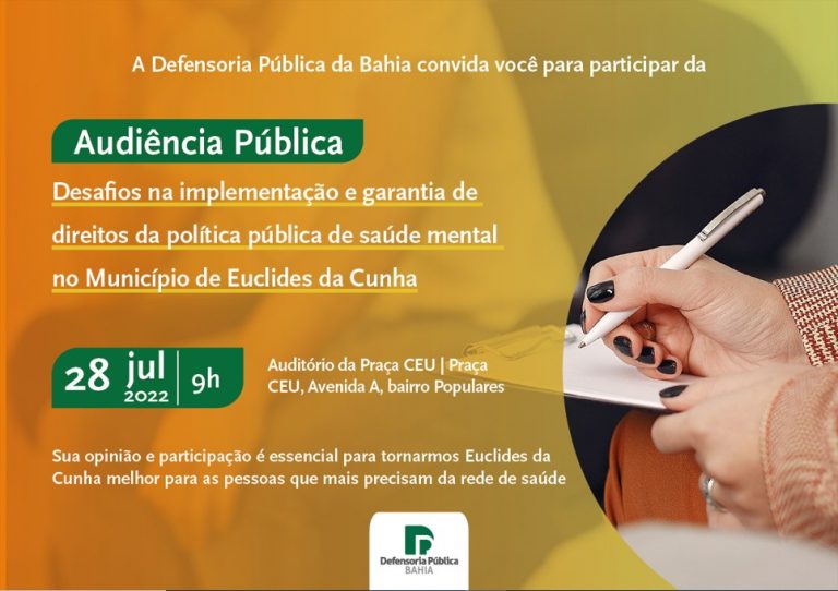 Audiência pública vai discutir políticas de saúde mental em Euclides da Cunha