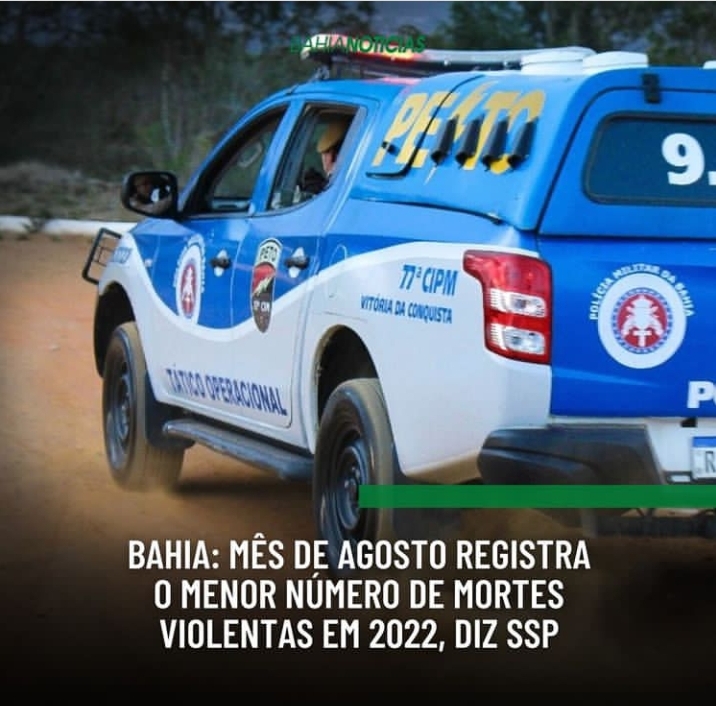 O mês de agosto registrou o menor número de mortes violentas em 2022, na Bahia.