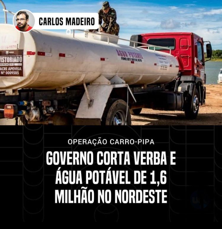 GOVERNO CORTA VERBA E AGUÁ POTÁVEL DE 1,6 MILHÃO NO NORDESTE