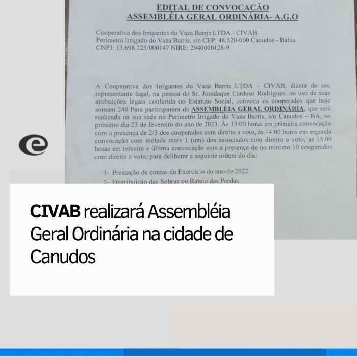 Edital de Convocação Assembléia Geral Ordinária- A.G.O